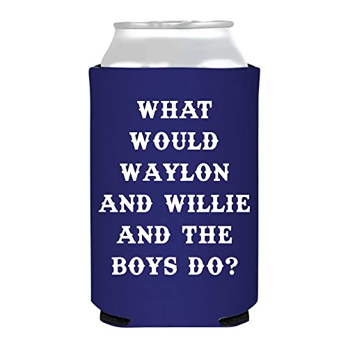Southern Roots Theme Can Cooler, Us Made, 12 Oz Sleeves For Soda, Beer, Seltzer, Beverages (Single) (What Would Waylon And Willie And The Boys Do, Royal Blue W/ White Lettering, Foam) | Sip Hip Hooray #TOP30