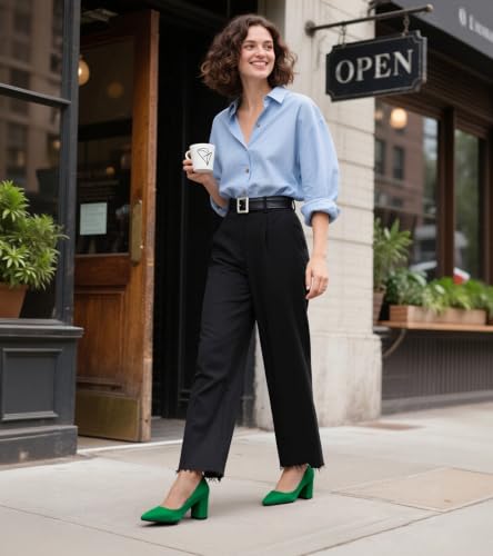 Image of JOY IN LOVE Women's Pointed Toe Chunky Block Heel Pumps
