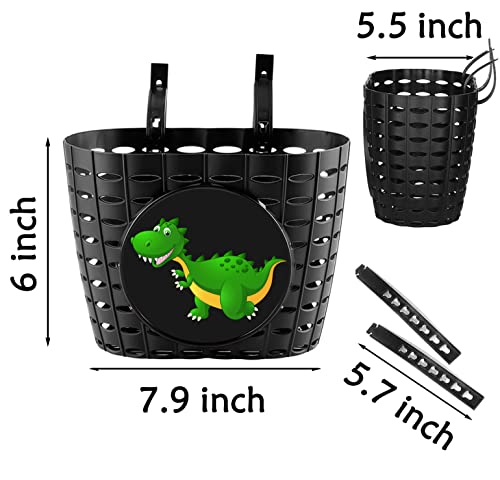YeloYolker Boys Bike Basket with Bell, Cute Dinosaur Bicycle Basket for Kids, Toddlers, Plastic Front Handlebar Basket for Scooter, Tricycle(I-Rex) - Image 3