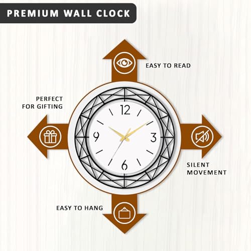 Image of Wall Clock Stylish Metal Analog Wall Clock for Living Room, Bedroom, Office, Kitchen, Home and Hall | Antique Fancy Big Size Modern Wall Watch (Black ST-61, 60 CM)