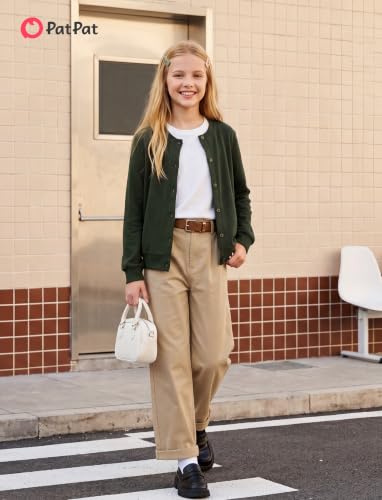 Image of PATPAT Girls Cardigan Sweater Knit Long Sleeve School Plain Tops 4-12Y