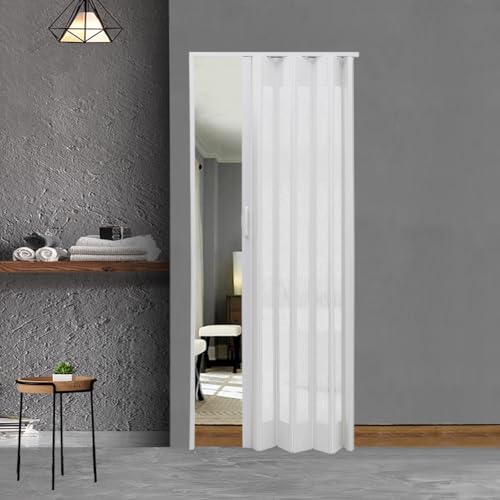 Warmiehomy Folding Door Sliding Concertina Door White PVC Plastic Features Artistic Patterned Glass Internal Doors Panel Divider(White, Thickness 6mm)