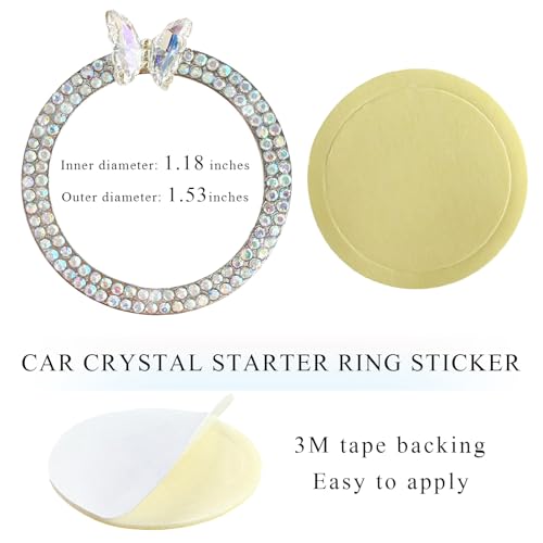 Image of DXNQ 2PCS Bling Ring Emblem, Sparkling Butterfly Car Buttons and Knobs Ring, Girly Butterfly Diamond Car Engine Start Button Cover, Key Ignition Knob Rings Decoration for Women (AB, Double Row)