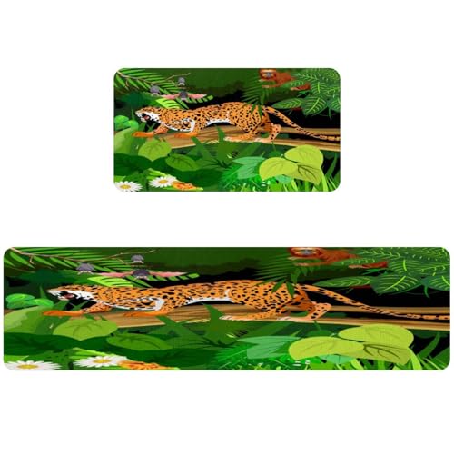 Tapis de cuisine absorbant antidérapant léopard lavable en machine - 2