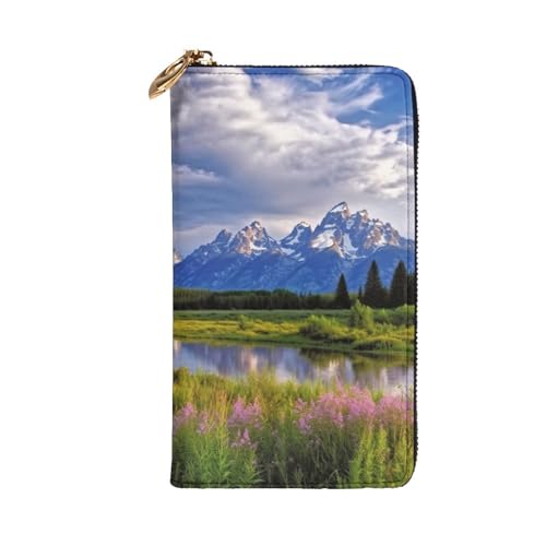 grand teton national park Wallet for Men Women Long Purse Leather Clutch Large Business Handbag Travel Phone Holder Credit Card Holder Money Case with Zipper Leather Wallets Gift2
