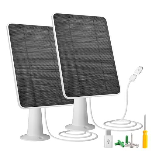 Solar Panel Charger Compatible with Vision Well Battery Powered Wireless Outdoor Security Cameras, 5W Solar Panels Charging with IP65 Waterproof 10ft USB-C Cable & Secure Wall Mount, 2 Pack