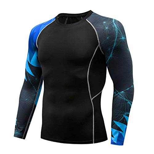 Men's Compression Top Long Sleeve Fitness T-Shirt Baselayer Underlayer Workout Running Rashguard (S, Black)