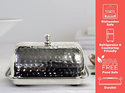 King International Stainless Steel Hammered Large Butter Dish, Butter Box With Lid, Butter Container,6.20 Inch Half Kg Butter Box, Fridge Storage Container For White Butter #TOP7