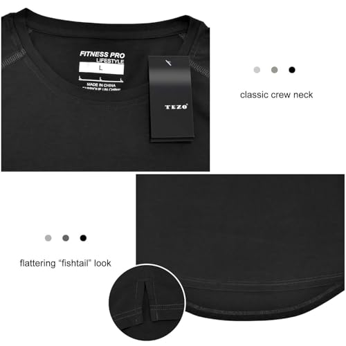 TEZO Mens Gym Workout Slim Fit Short Sleeve T-Shirt Cotton Performance Athletic Shirts Running Fitness Tee Loungewear(SOBK 2XL)