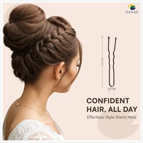 Image of Sanas Hair Pins For Hair Styling (250Pcs) Bobby Pins For Women Hair Pin Variety In Design & Finish Juda Pins For Hair Bun U Pins For Hair Stylish (5cm Long) (250Pcs) Gold Silver Bronze Black & Rose Gold