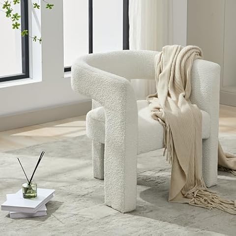 Locus Bono Boucle Accent Chair, Modern Living Room Chair, Comfy Barrel Armchair Single Sofa Chair for Bedroom, Office, Fully Assembled (White) Cover
