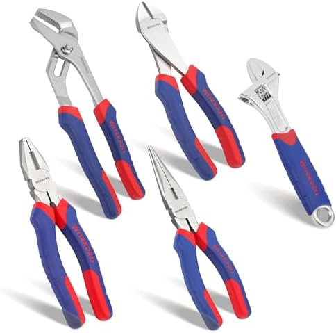 WORKPRO Zangen Set 5-teilig, Kombizange, Spitzzange, Seitenschneider | Mit Wasserpumpenzange und Rollgabelschlüssel, vielseitiges Werkzeugset für Haushalt, DIY und Reparaturen