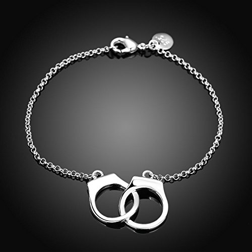 Cutesmile Fashion Jewelry 925 Sterling Silver Handcuff Chain Bracelet Partners in Crime Best Friends Bracelet3