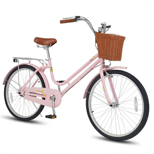 Goplus Beach Cruiser Bike for Women, 24/26 Inch Commuter Bicycle w/Basket, Rear Rack, Bell, Low Step...