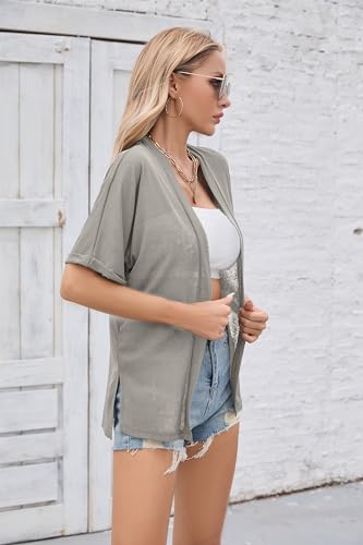 Image of Iandroiy Women's Lightweight Open Front Cardigans Casual Short Sleeve Blouse Tops