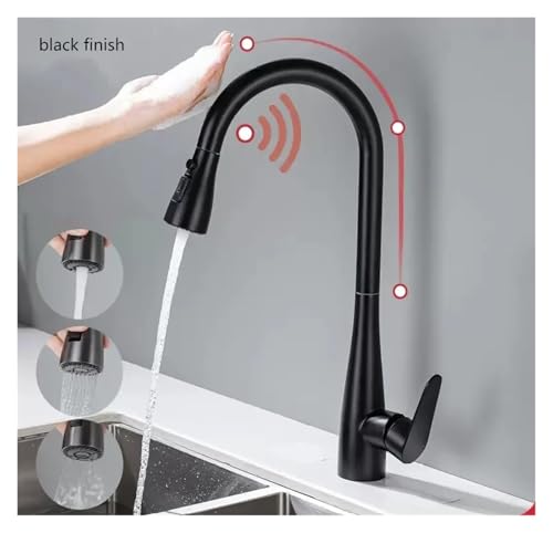Grifos de cocina con sensor de agua electrónicos monomando táctiles negros 3