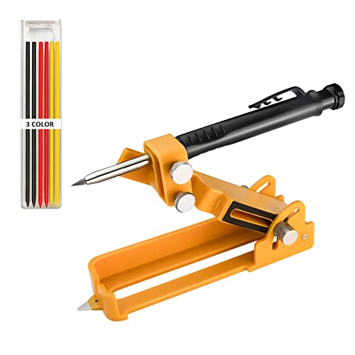 kingsea Strumento di scrittura multifunzione, con foro profondo, matita, per la costruzione di matite, per la lavorazione del legno fai da te, per contorno, strumento di misurazione preciso (giallo)