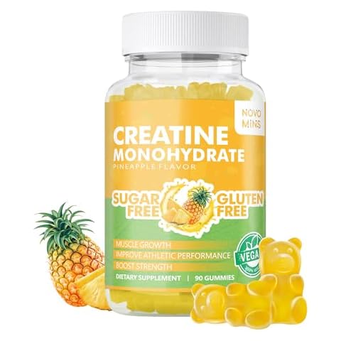 novomins Creatine Monohydrate Gummies 5000mg for Men & Women, Chewables Creatine Monohydrate for Muscle Strength, Muscle Builder, Energy Boost, Pre-Workout Supplement(90 Count)-Pineapple Flavor. Cover