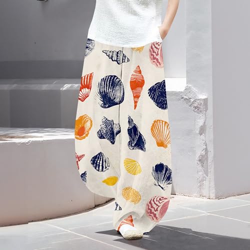 Summer Floral Print Lounge Wide Leg Pants for Women Fashion Elastic Waist Loose Plus Size Trousers with Pockets2