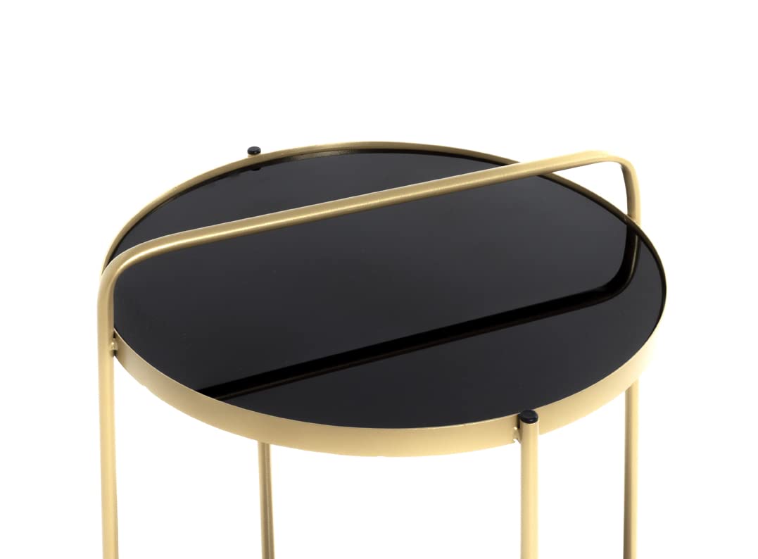 HAKU Tavolino rotondo Tavolino con piano in vetro oro nero metallo vetro di sicurezza 5 mm - Dimensioni: A 51 x Ø 38 cm Stile: Art Déco