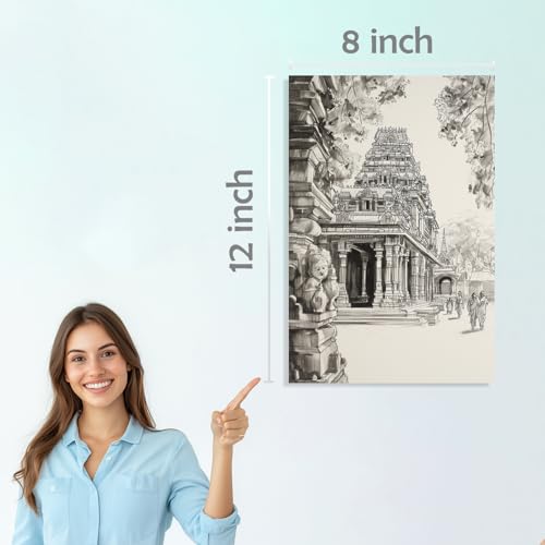 Image of SiddArtify South Indian Temple Architecture Black - Sepia Art Print Set - 300GSM Board - 8x12 Inch - Pack of 6 Wall Room Decoration art Poster Prints