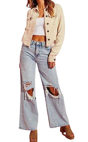 CHARTOU Women Casual Ripped Jeans Distressed Wide Leg Flared Jeans with Holes Destroyed Denim Pants4