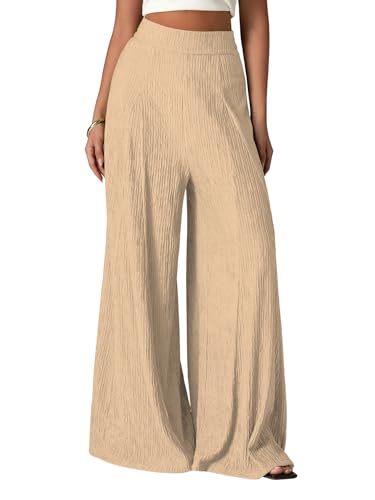 Image of Shasmi Women's Elegant High Waist Wide Leg Pants - Textured Solid Color Loose Fit Long Trousers | Casual Beach & Airport Outfit | Lightweight Flowy Palazzo Style (Trouser 259)