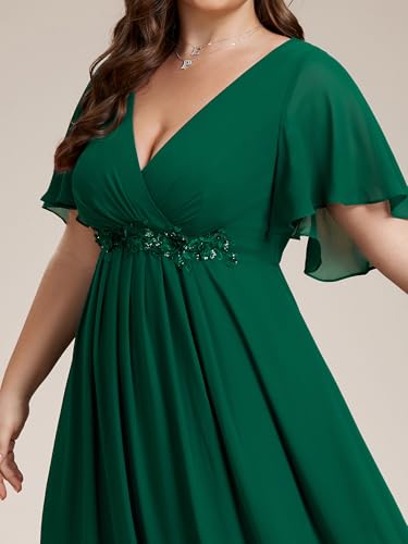 Image of Ever-Pretty Short Sleeves V Neck Plus Size Formal Dresses for Curvy Women Chiffon Mother of The Bride Dress Evening Gowns
