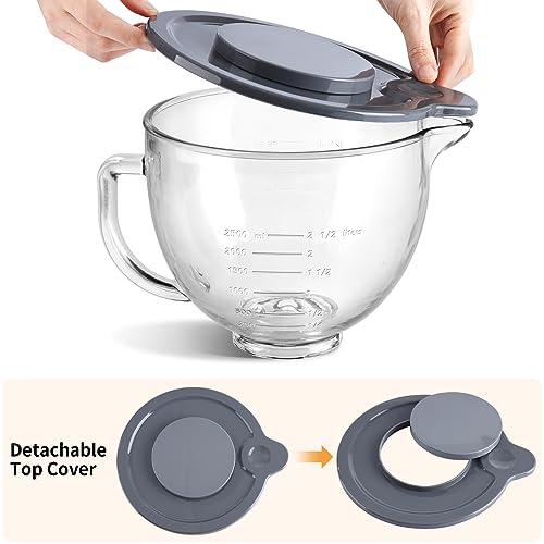 Gdrtwwh Glasschüsselaufsatz für KitchenAid 4,3–4,8L Standmixer, spülmaschinenfest (Glass Bowl + Lid)