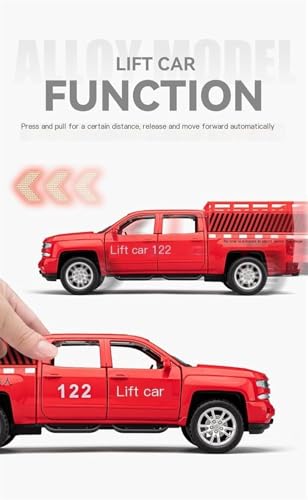 Image of Scale 1:24 Chevralet Pickup Rescue Alloy Diecast Pullback Metal Car Toy with Sound Light & Opening Doors - Best Gift Toy for Kids, Red
