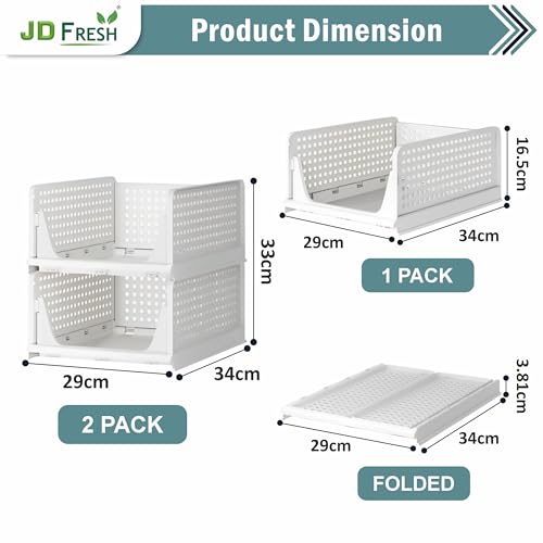 Image of JD FRESH 2 Pieces Foldable Wardrobe Rectangular Organizer for Storage /Adjustable Cupboard Organiser for Clothes /Multipurpose Stackable Rack /Polypropylene Sliding Drawer Basket /Shirt Stacker(White)