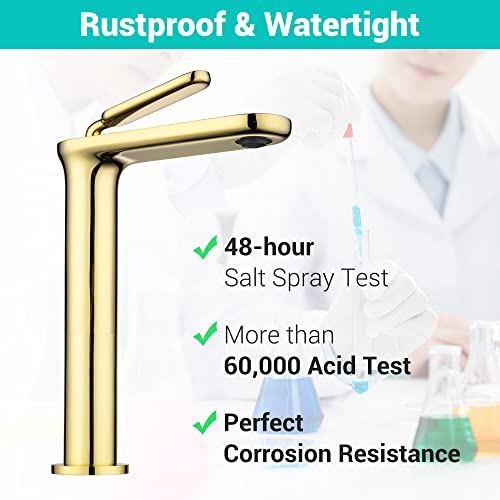 Aquaterior Single Handle Bathroom Vessel Sink Faucet Rv Lavatory Commercial Bathroom Non-Lead Faucet Vanity Sink Mixer Tap Gold (CUPC NSF CEC)