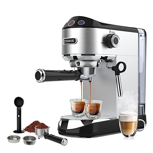 COSIKIE Espresso Coffee Maker, Espresso Machine with Milk Frother Steam Wand, 15 Bar Fast Heating Espresso Machines for Home, Stainless Steel Compact Latte Cappuccino Machine, Gifts for Mom and Dad