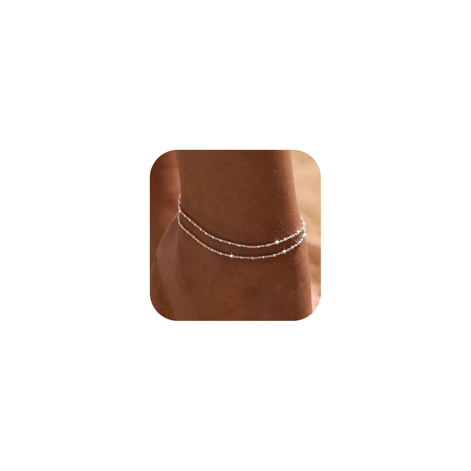 Anklets for Women 14K Real Gold/Silver Plated Ankle Bracelets Trendy Waterproof Boho Anklets Set Adjustable Dainty Cute Diamond Beaded Heart Non Tarnish Summer Beach Jewelry Gift for Teen Girls