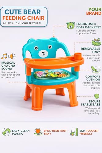 Image of MY LITTLE TOWN Kids Feeding Chair| Musical Chu Chu Chair| Baby Chair| 4-36 Months| Baby Chair| Portable| Booster seat (Sea Green with Orange)