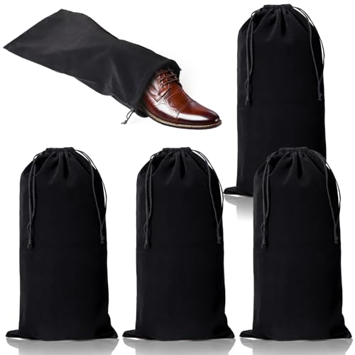 hoe Dust Bags, 4 Pack Black Duster Flannel Single Shoe Pouch with Drawstring Closure, 8x17