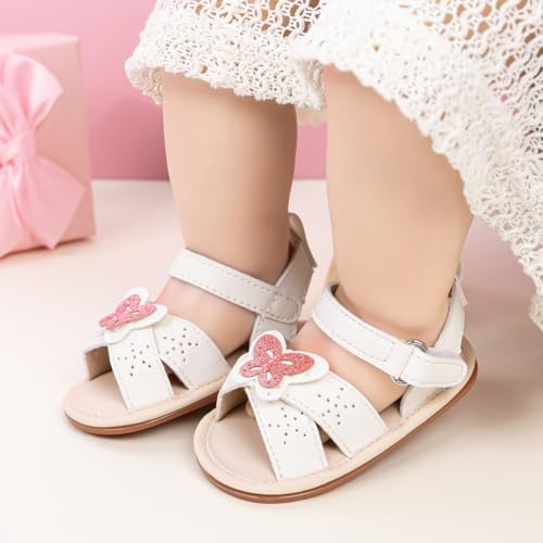 Image of Meckior Baby Toddler Infant Girls PU Leather Soft Open Toe Summer Sandals Flower Princess Flat Shoes