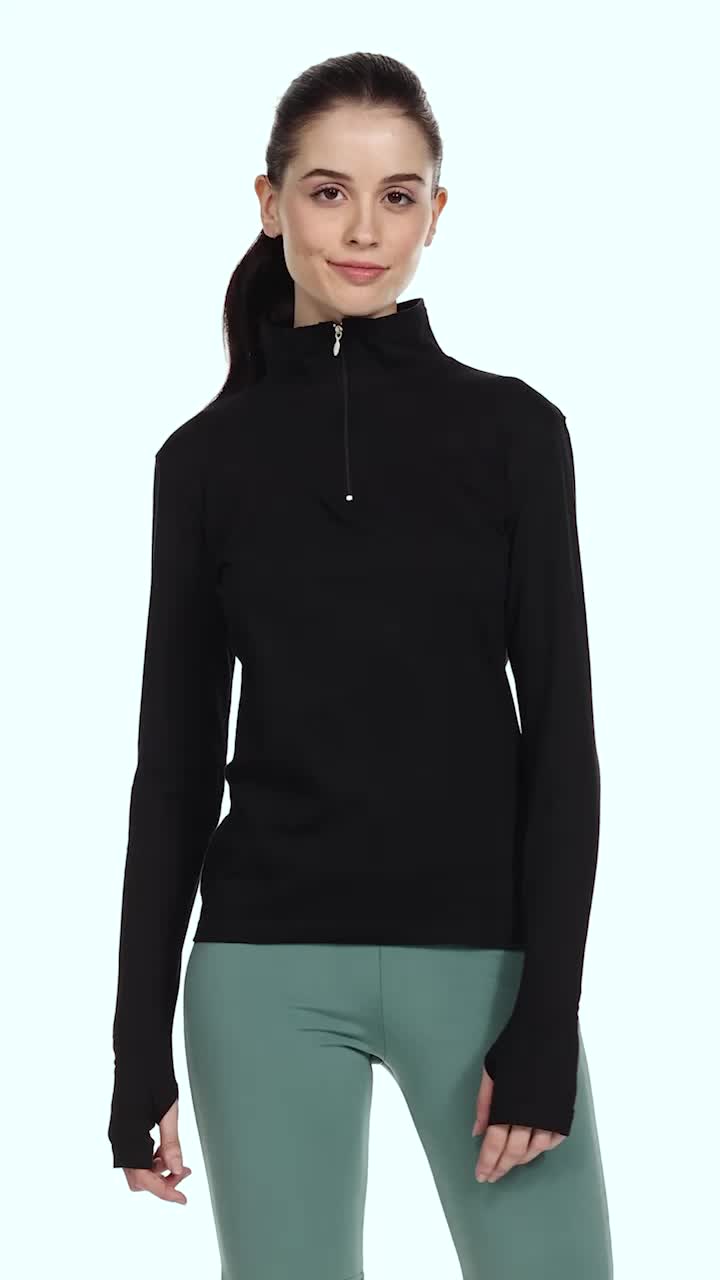 トップス everyone high gauge border long sleeve Ap'pulse Women's Long Sleeve Thumbopen 1/4 Zip Hi Neck