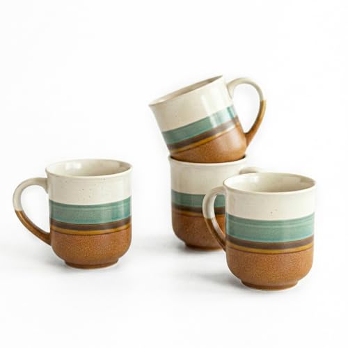 Image of ExclusiveLane 'Zen Garden' Ceramic Coffee Mugs Set of 4 (Set of 4, Each Cup : 330 ml, Microwave & Dishwasher Safe, Hand-Glazed) |Ceramic Mugs for Coffee Cup Tea Mug & Cup Mugs for Milk