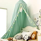 Hommi Lovvi Green Bed Canopy for Boys, Princess Canopy for Girls Bed, Nursery Crib Canopy for Kids Room Decor, Extra Large Full Size Play Tent Reading Corner with String Light
