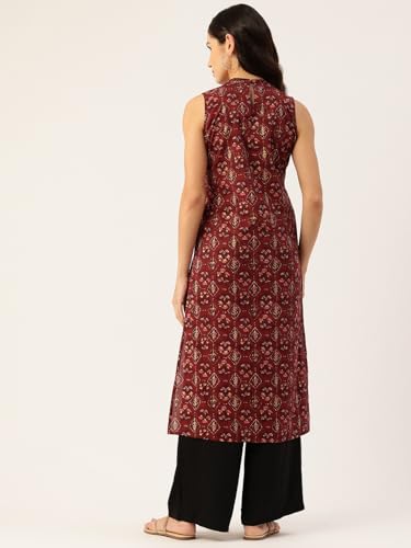 Image of feranoid Unique Printed Choker Neck Back Button Sleeveless Long Kurti