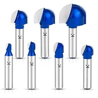 ASNOMY 7Stücke Hartmetall Hohlkehlfräser Oberfräser 8mm Schaft, kugelfräser Holz Rund Nase Core Box Holzbearbeitung Fräser - 6/8/10/12/16/20/25.4mm
