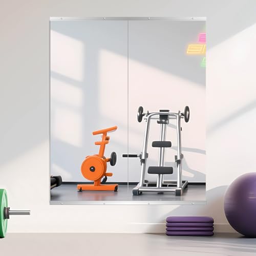 Image of Ruomeng Home Gym Mirror, 55''x24''x2PCS Full Length, Large Frameless Body Mirror Tempered Glass for Gym, Workout, Yoga, Garage, Dance Studio