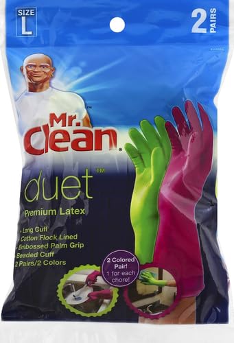 Image of Mr. Clean 243094 Duet Reusable Latex Gloves, 2 Pairs /2 Colors, Large