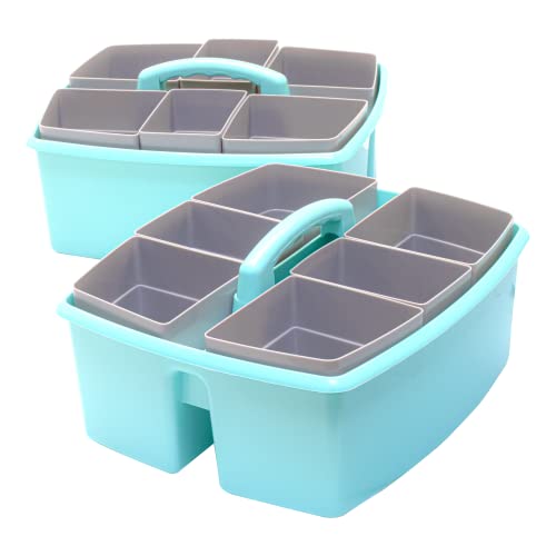 Image of Storex Large Classroom Caddy with Cups, 13 x 11 x 6.575 Inches, Teal, Case of 2 (00984U02C)