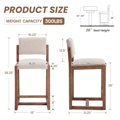 Image of Ya-Home 26 inch Bar Stools Set of 4, Linen Upholstered Counter Height Bar Stool