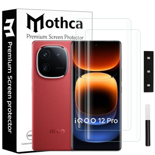 Image of Mothca Curved UV Tempered Glass Screen Protector for iQOO 12 Pro | Transparent | Pack of 2 | Borderless Full Screen Coverage with UV Installation Kit