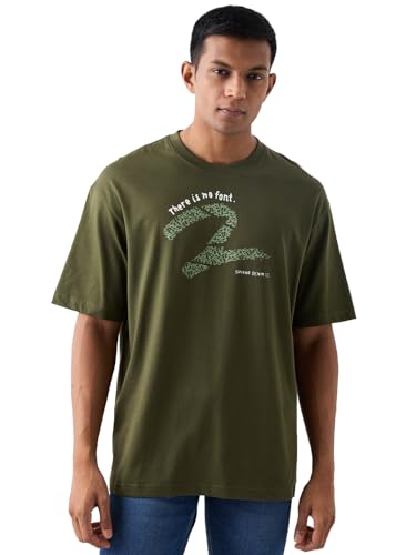 Image of Spykar Men's Oversized Round Neck Half Sleeve Solid Casual T-Shirt
