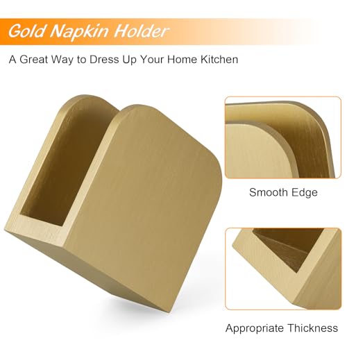 Image of ALELION Wooden Napkin Holder for Table, Upright Napkin Holders for Kitchen, Standing Napkin Dispenser for Kitchen Dining Room Party Cocktail Outdoor Use, Gold