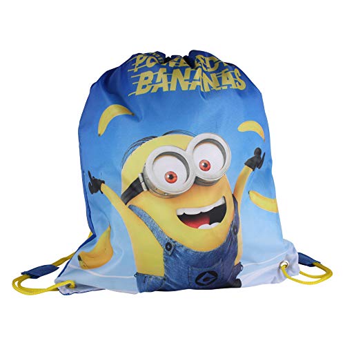 Saco de Gimnasio para niño de Minions Powered by Bananas  Azul  Talla única
